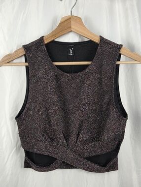 Allegra K Multicolor Metallic Sparkle Sleeveless Crop Top Black Lining Size XS